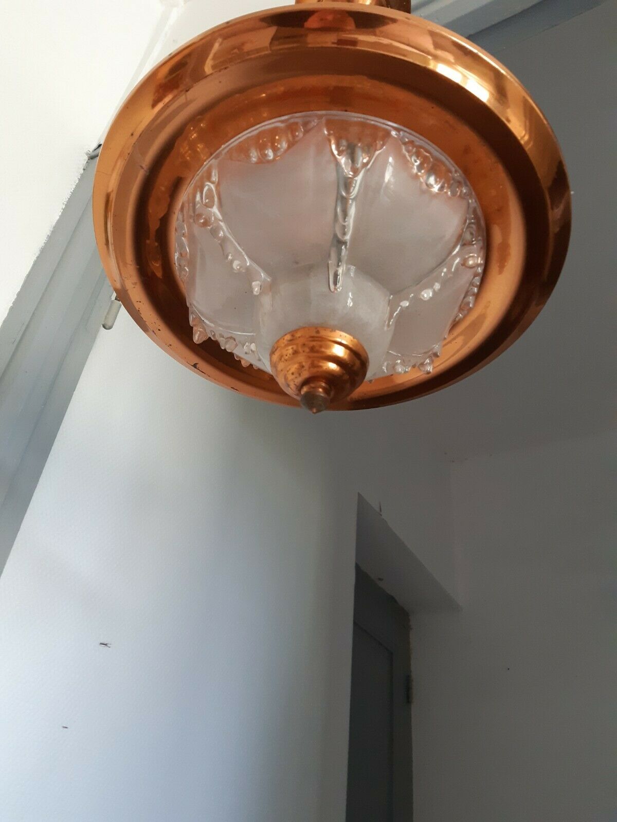 Suspension art deco Ezan copper and molded glass