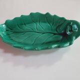 coupelle vide poche forme de feuille barbotine ceramique verte