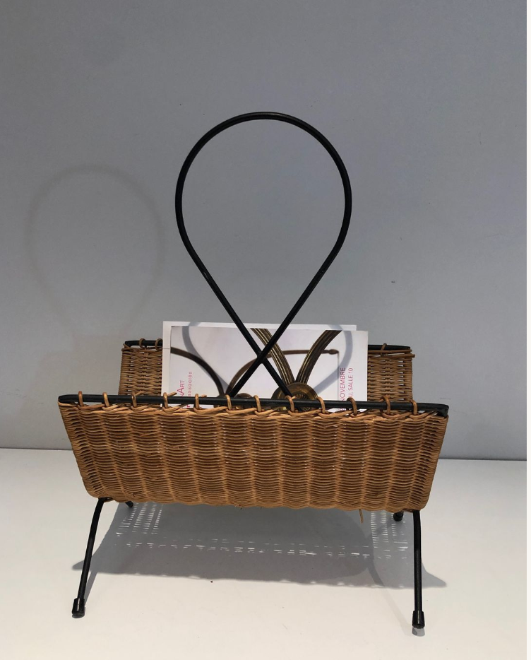 Rattan and black lacquered metal magazine racks