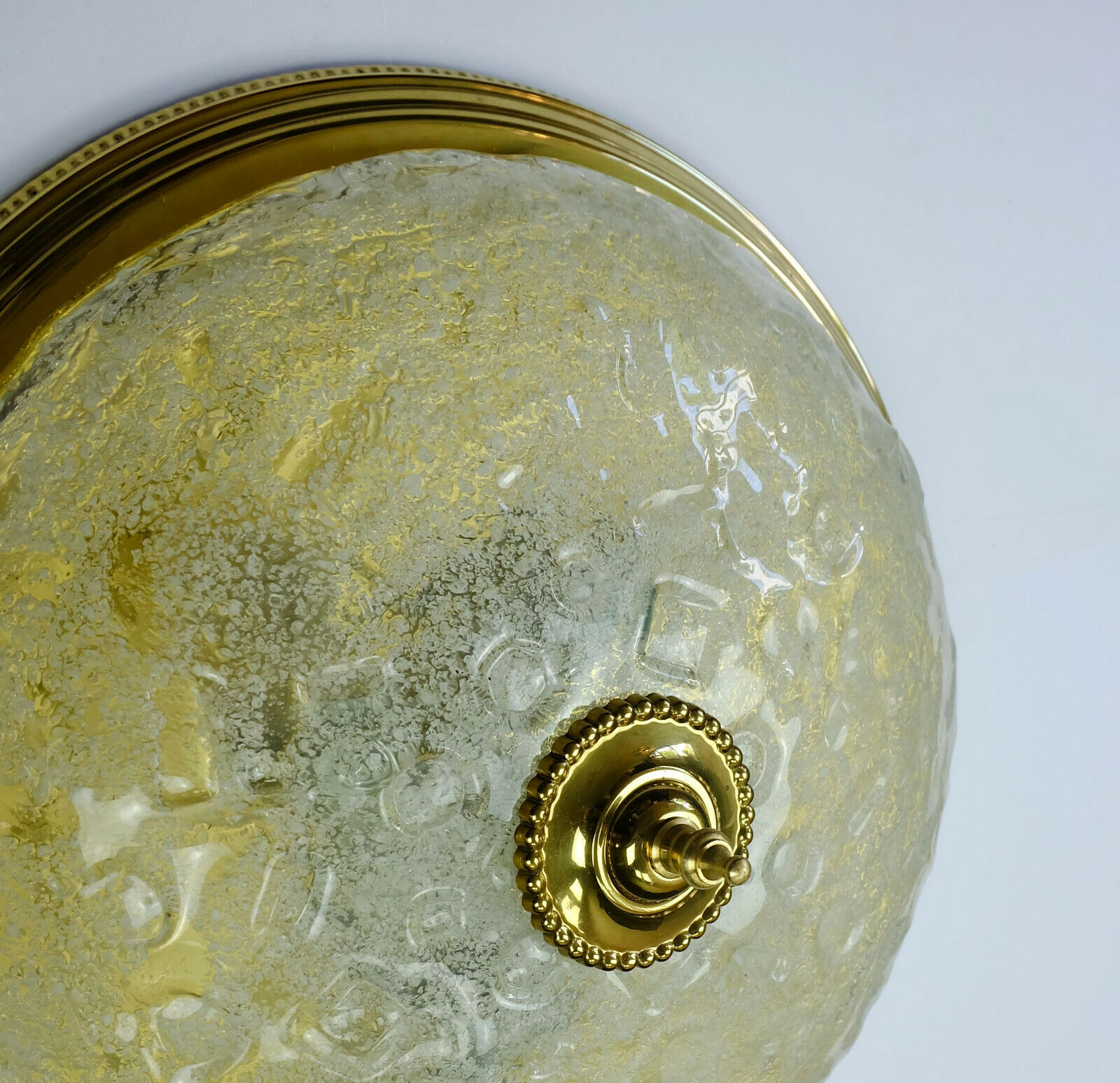 large vintage mid century ice glass and brass CEILING LAMP