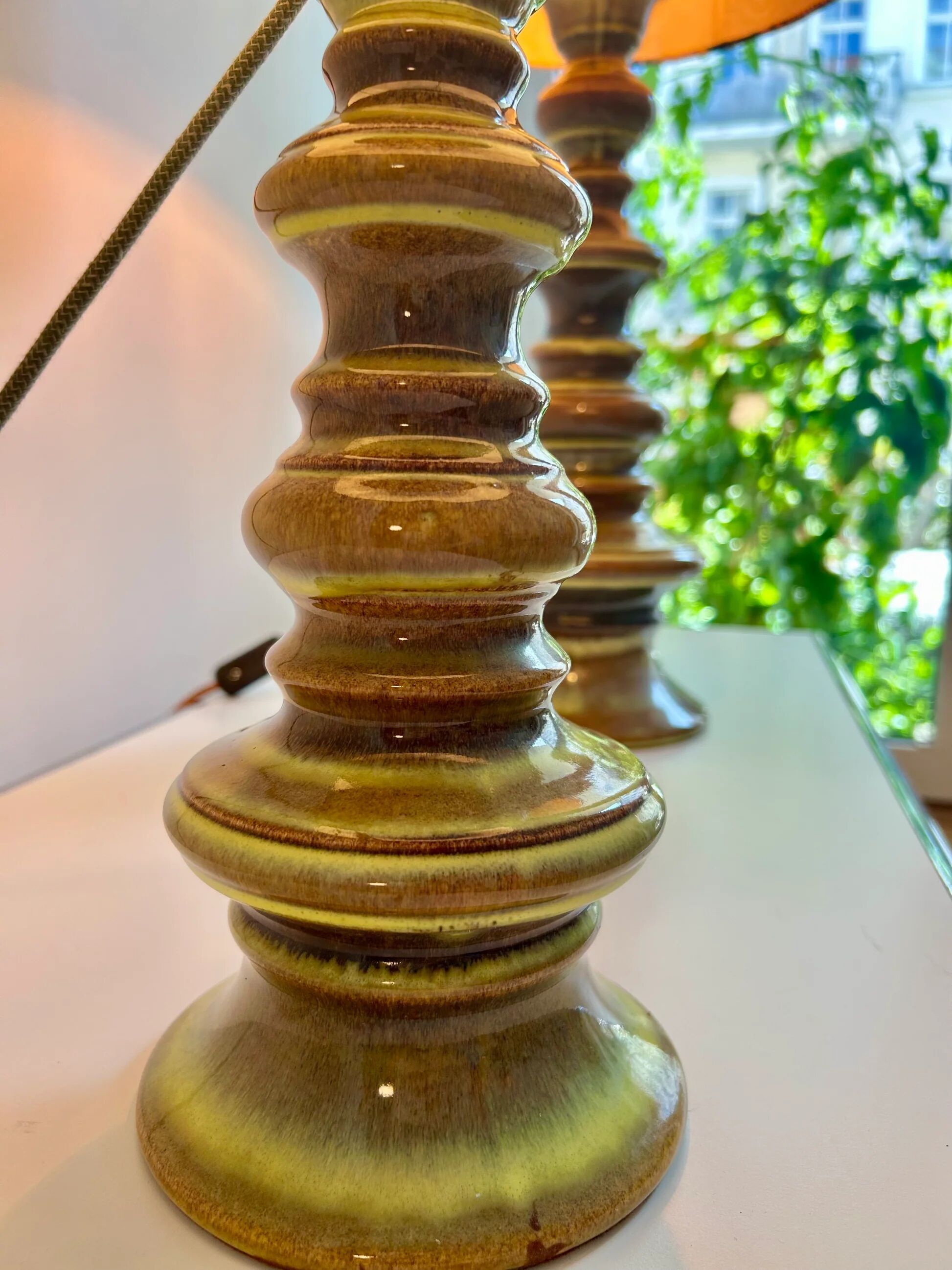 Lampe Fat Lava en forme de pagode Space Age avec glaçure verte dégradée