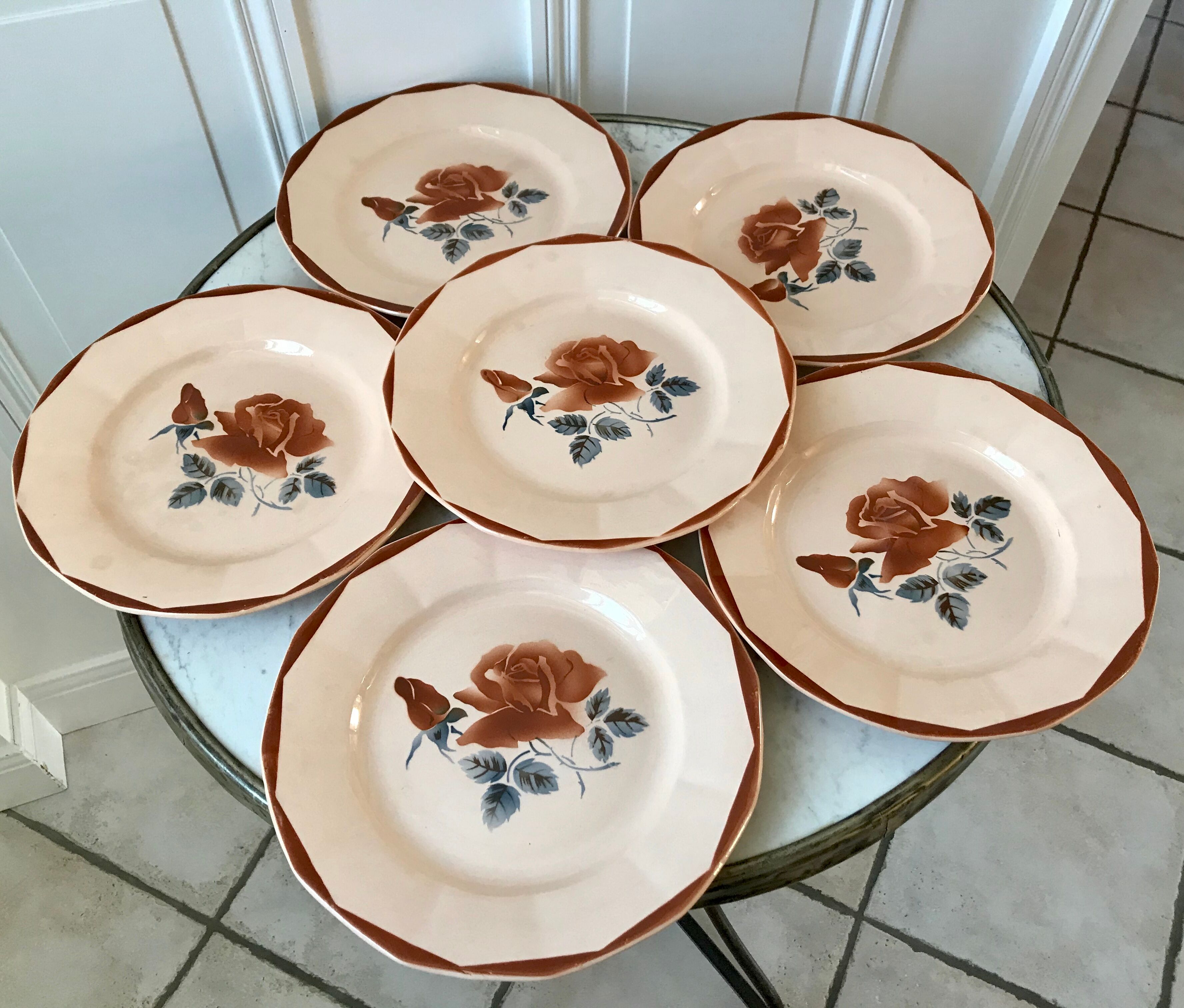 Lot de 6 assiettes plates Digoin Sarreguemines années 30-40