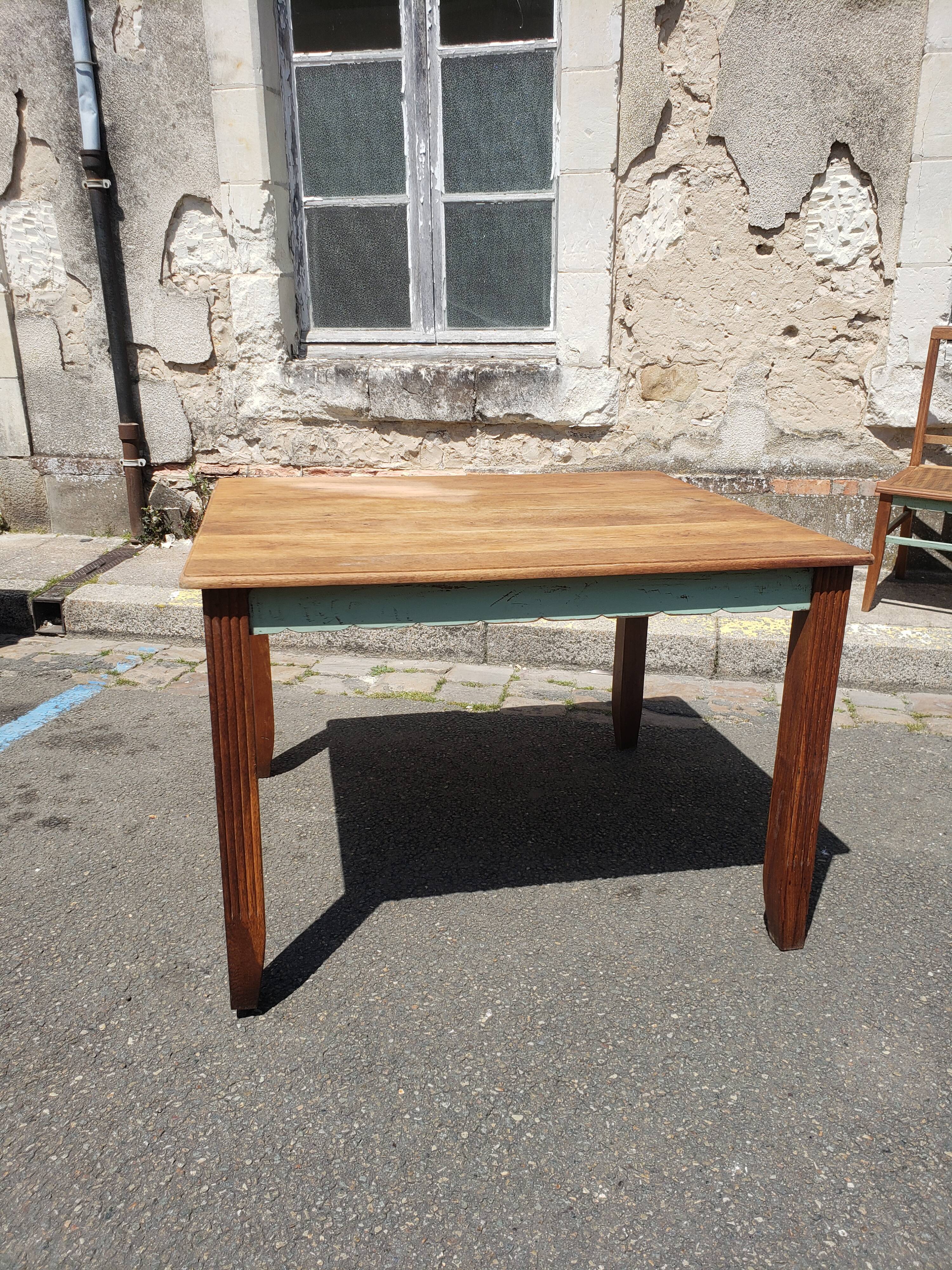 Table and chairs art deco wood and pastel