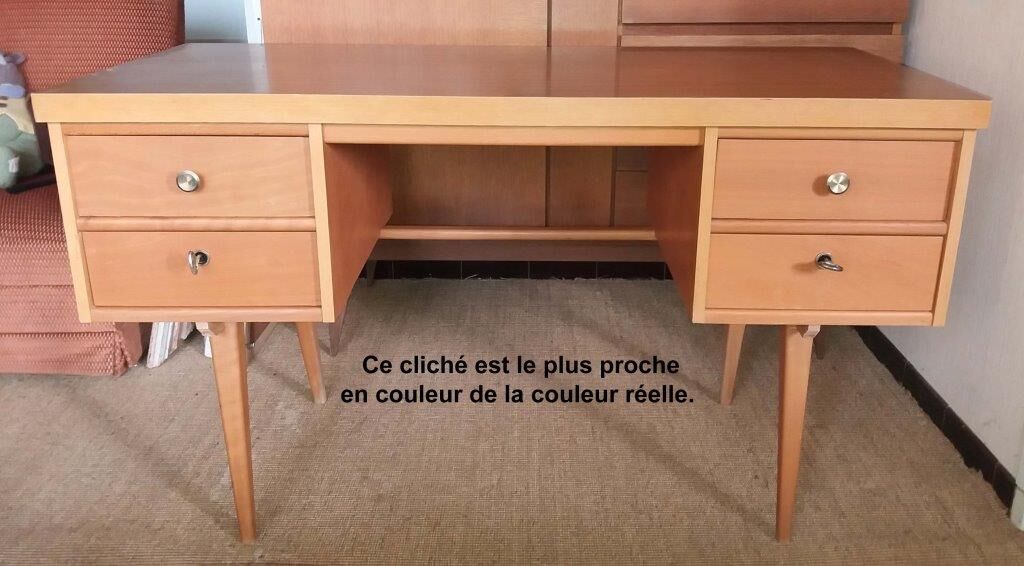 Oak-plated desk and formica 60s/70s