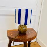 Lampe à poser vintage pied grès pyrité abat-jour laine rayures