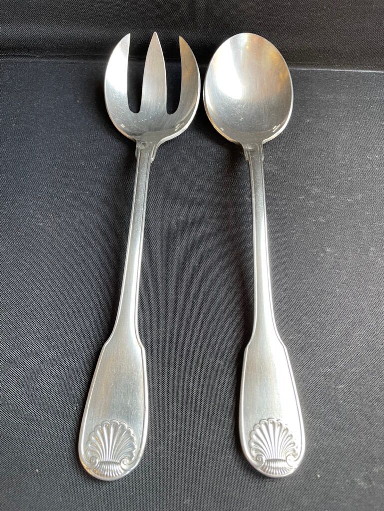 Silver metal salad setting cutlery Christofle service Vendôme
