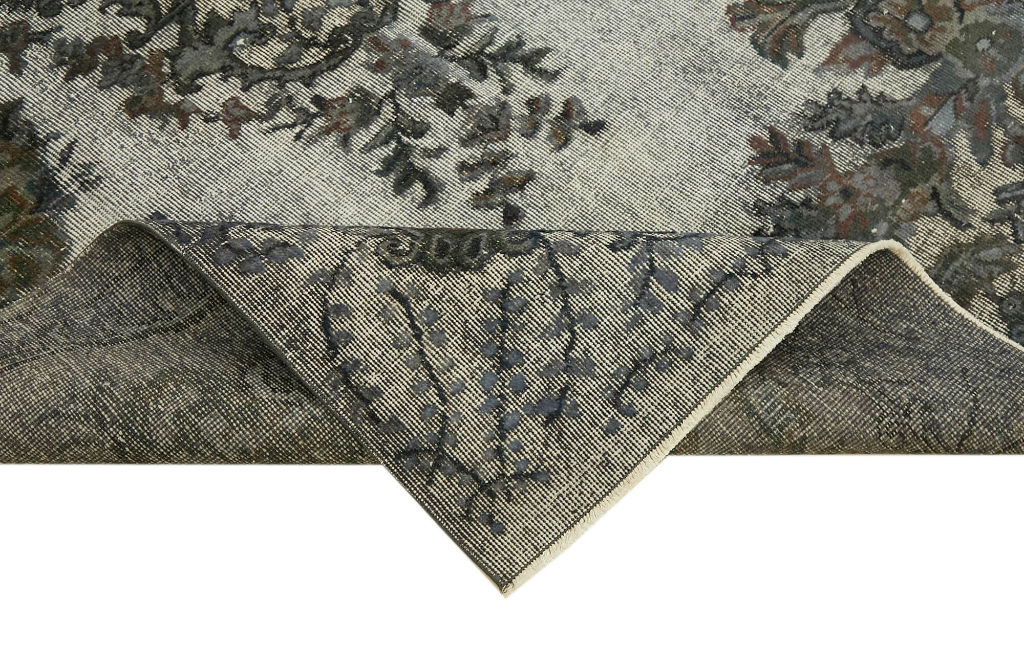 Handmade distressed turkish 1980s 181 cm x 292 cm grey rug