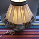Vintage kostka lamp ceramic honey & gold + draped fabric shade burgundy