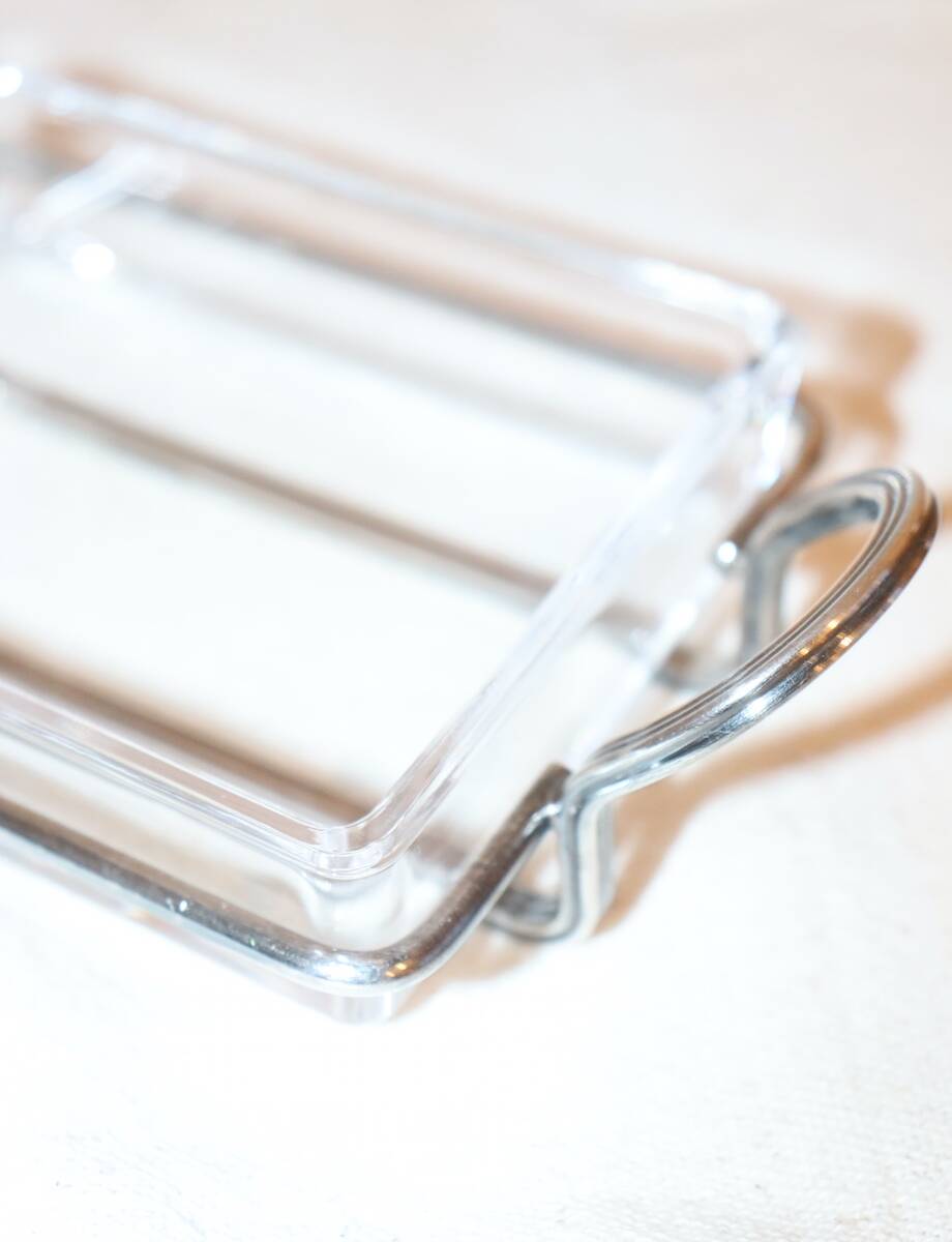 Glass and silver-plated metal butter dish