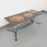 Vintage ceramic and chrome metal coffee table from the 70s