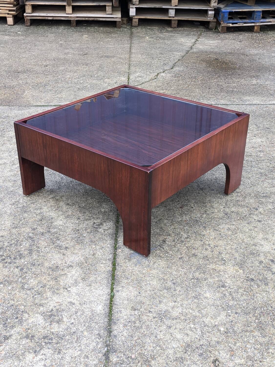 Vintage rosewood and glass coffee table by Claudio Salocchi, "Oriolo" model