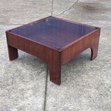 Table basse vintage en palissandre & verre par Claudio Salocchi, modèle "Oriolo"