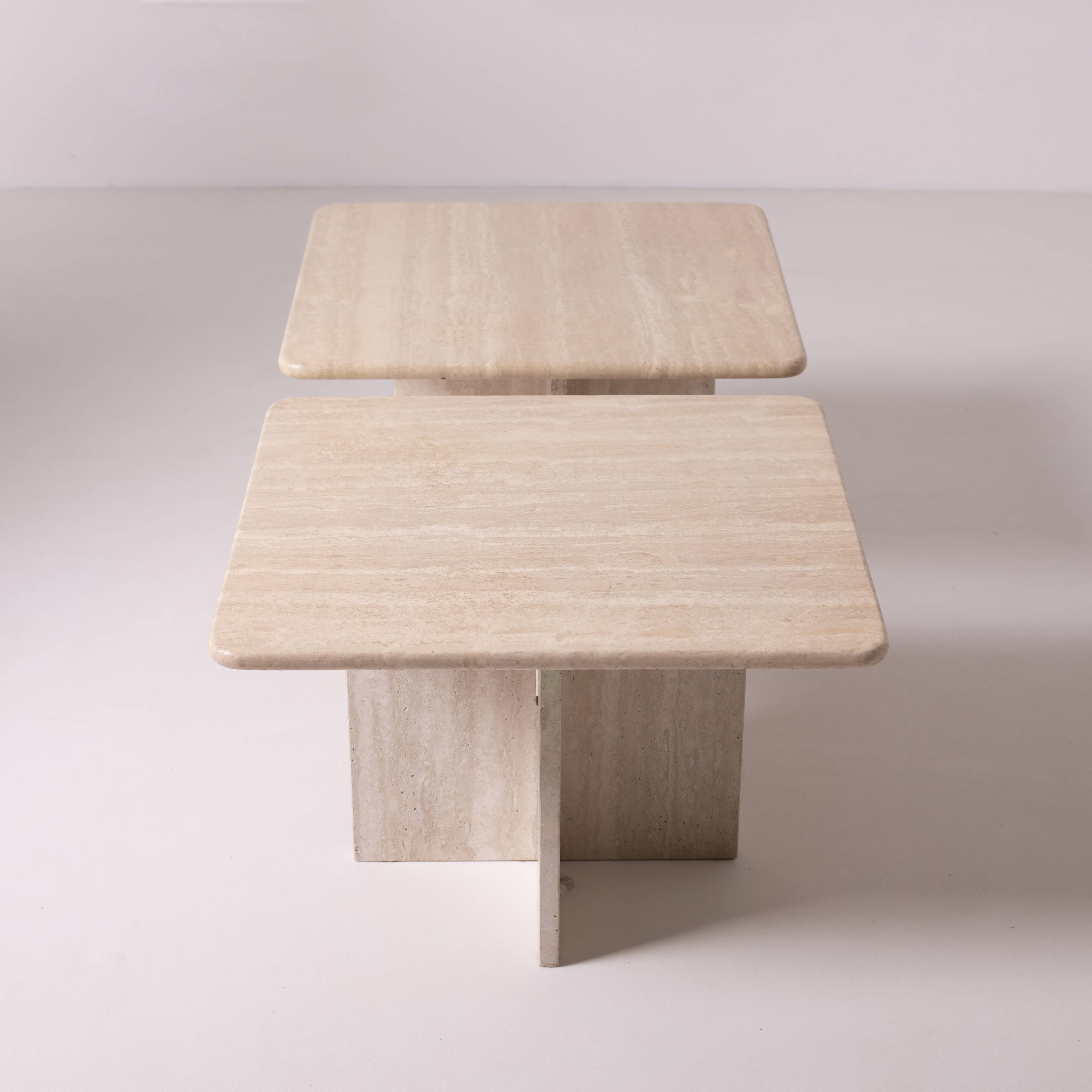 Pair of postmodern travertine coffee tables, Italy, 1980s