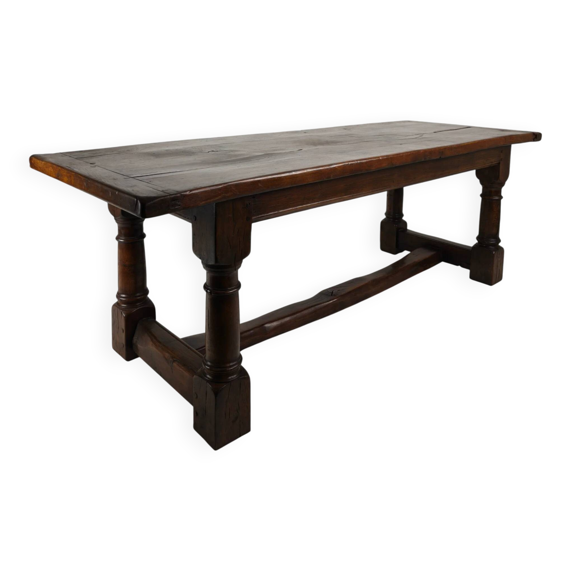 Solid English oak dining table – 20th century with beautiful grain & patina
