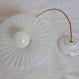 Vintage pendant lampshade in white embossed striated opaline - circa 1940s