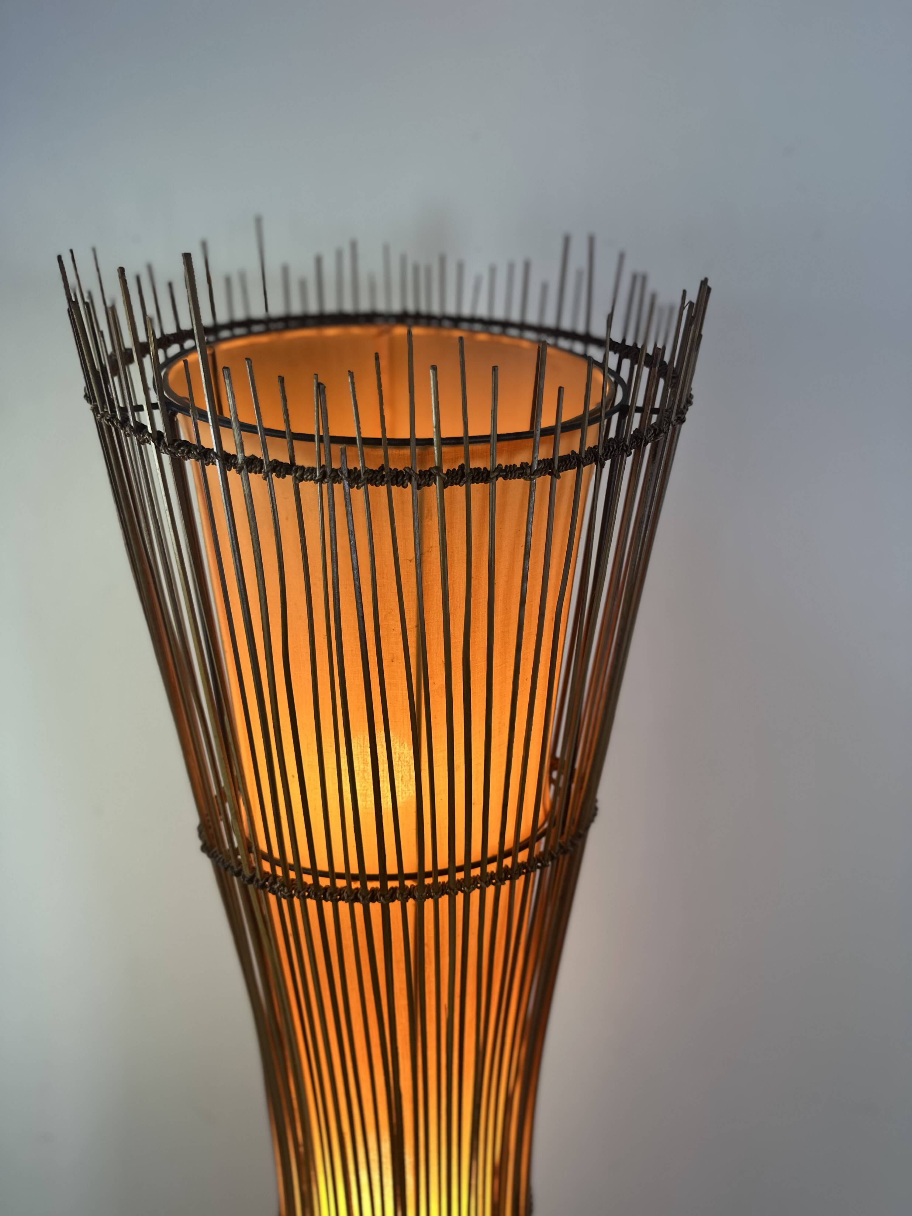 Kobe floor lamp metal and rattan 1990s Ht 170 cm