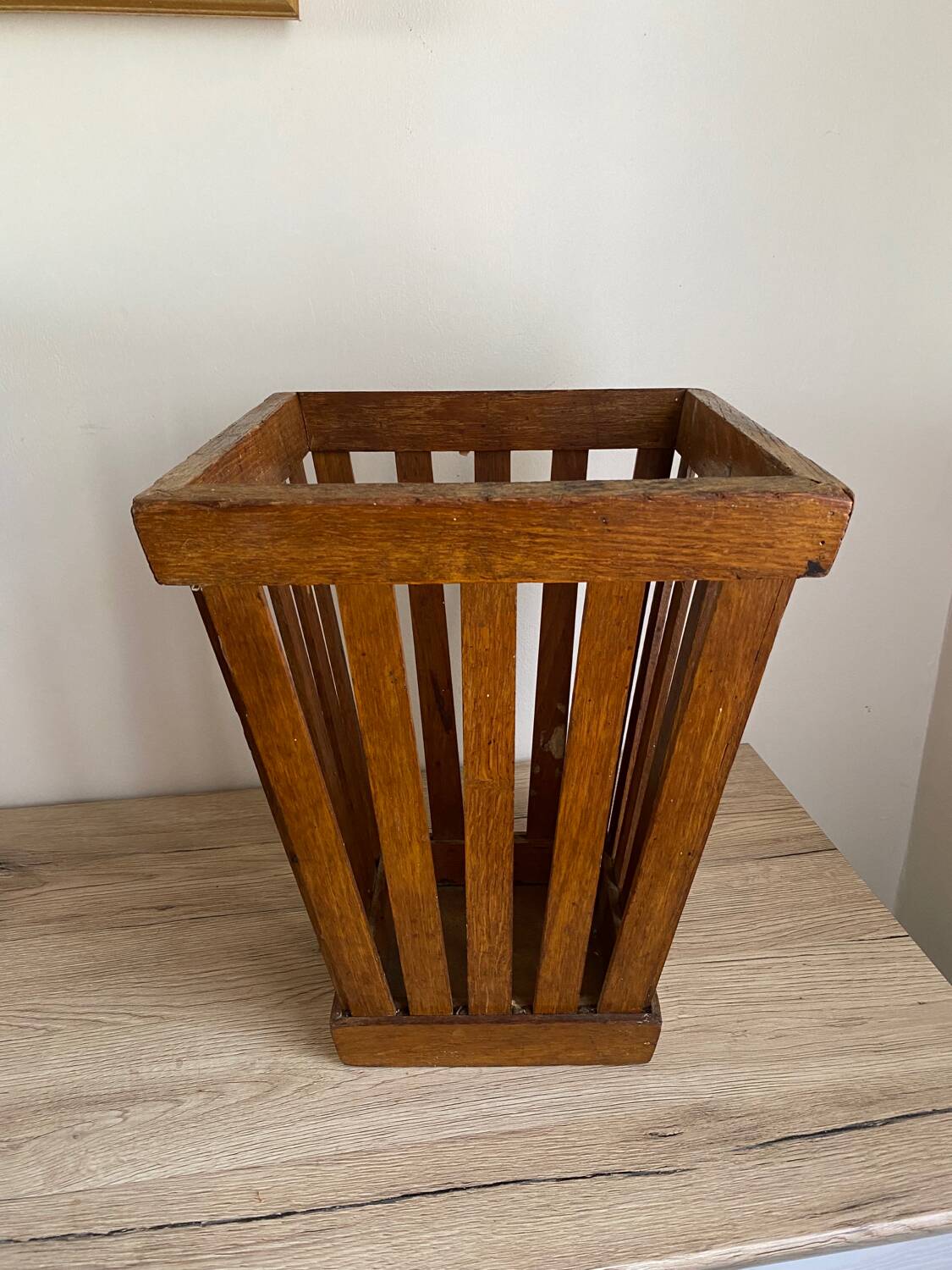 Old art deco basket style Frank Adnet design slatted waste paper basket