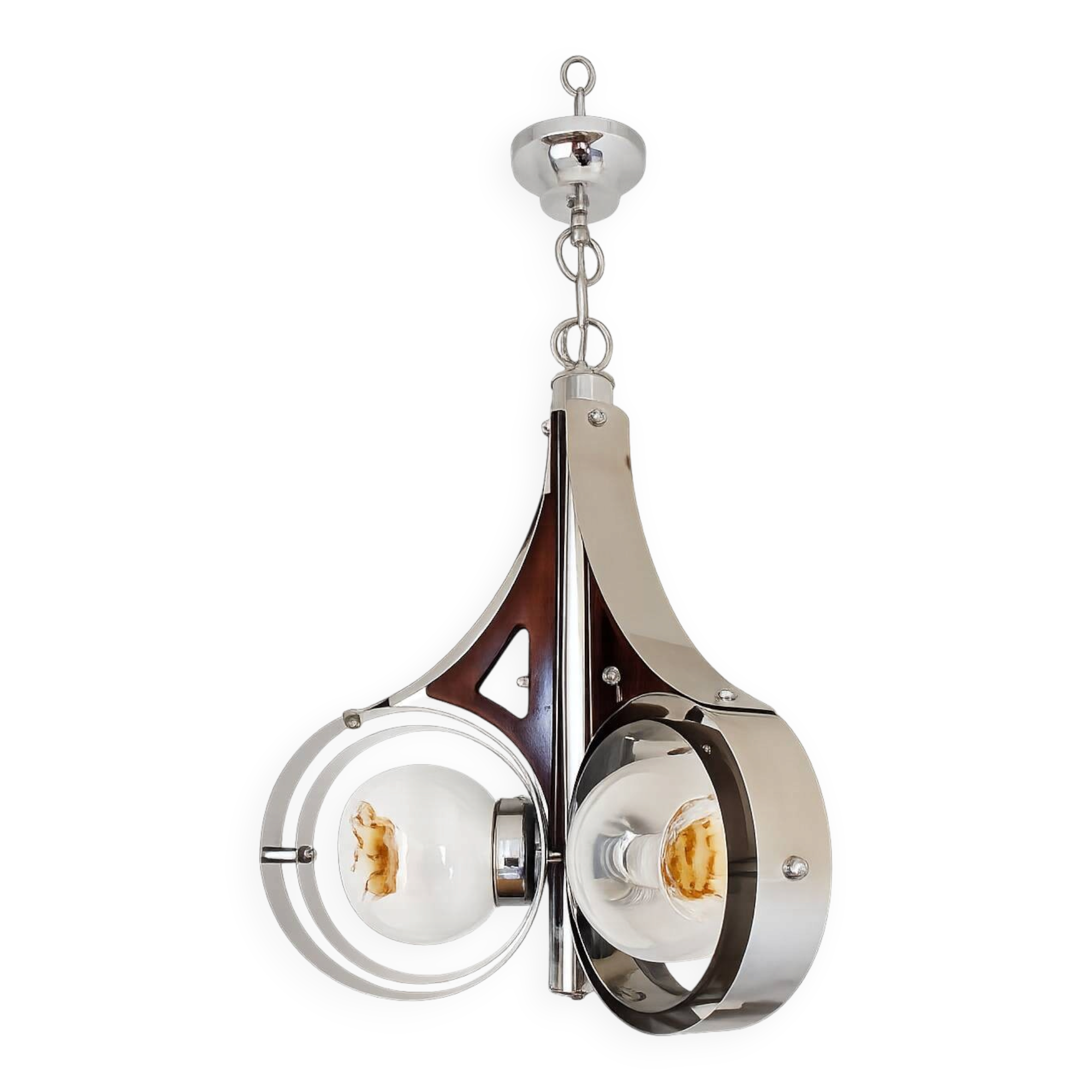 Mazzega Murano pendant lamp, Italy, 1970s – chrome and art glass
