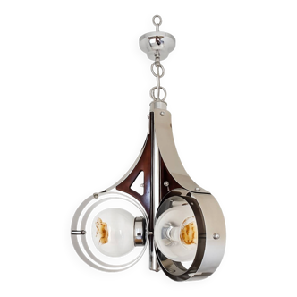 Mazzega Murano pendant lamp, Italy, 1970s – chrome and art glass
