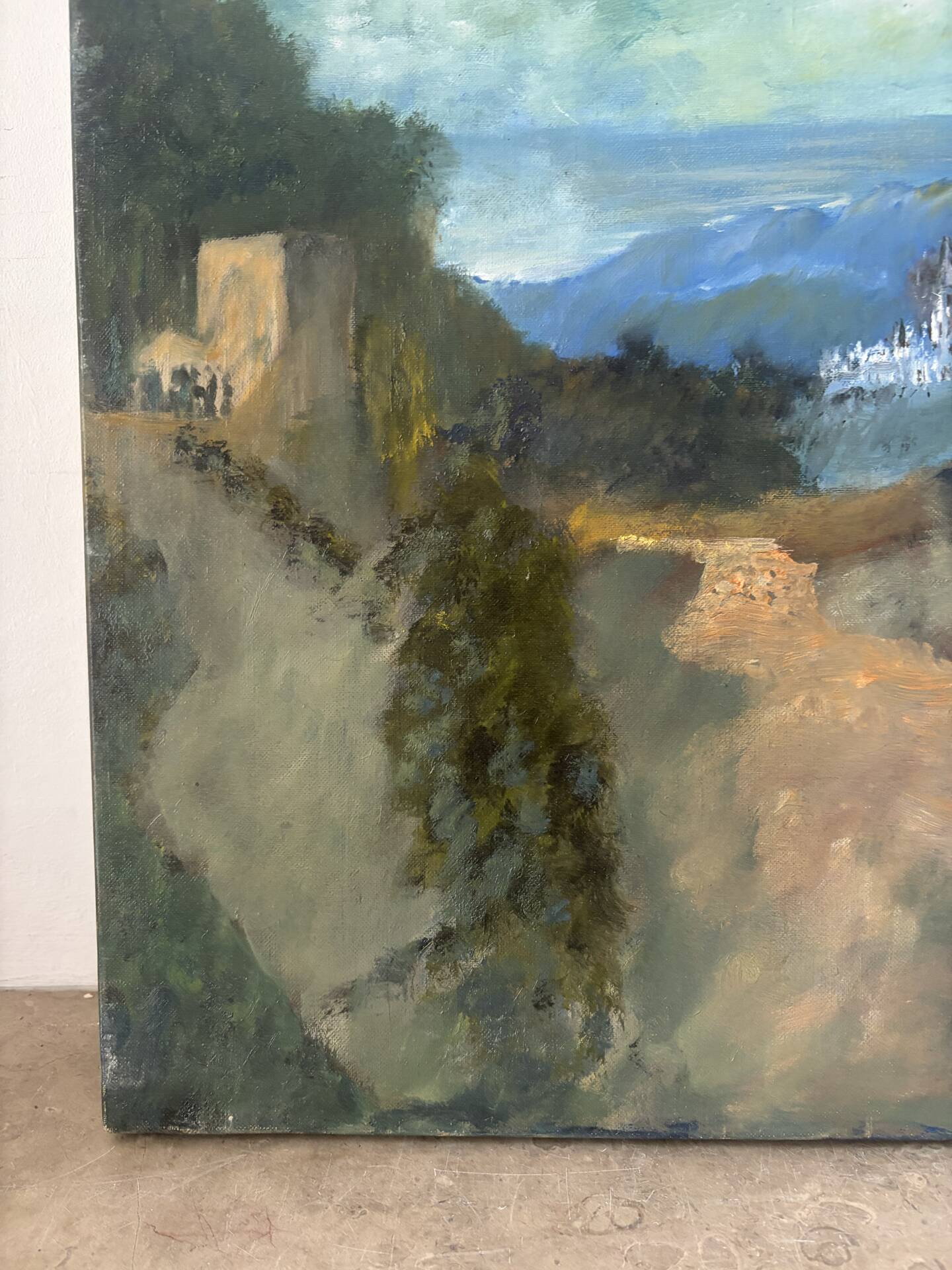 The distant castle, oil on canvas signed