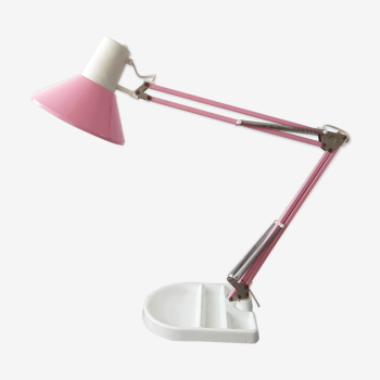 Lampe de bureau architecte rose avec support en fonte émaillée