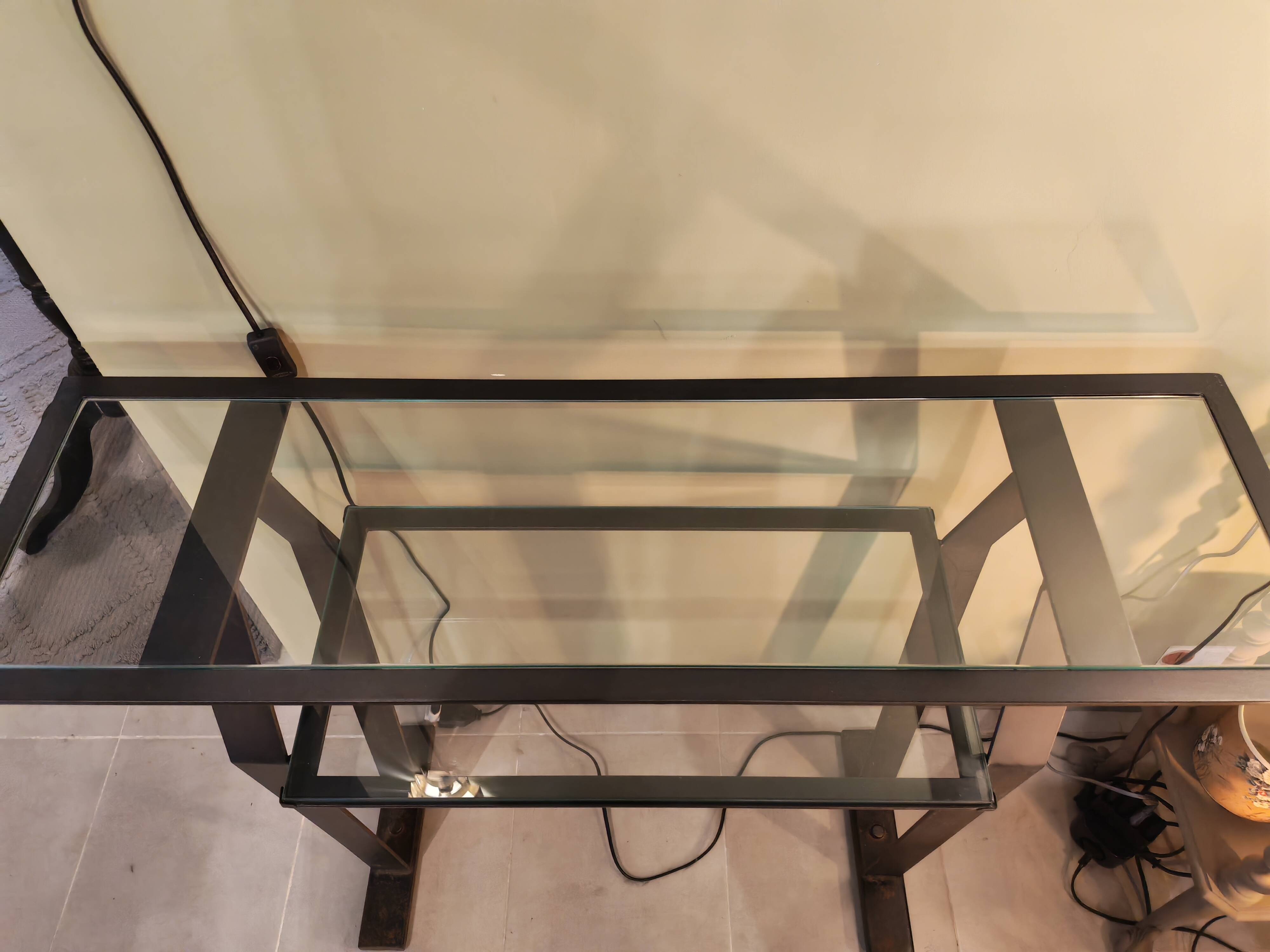 Vintage metal and glass console
