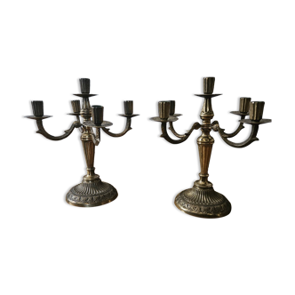 Pair of antique Louis XVI style solid brass candlesticks