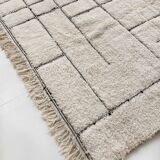 Moroccan Berber carpet blessed ouarain ecru with black patterns engraved 290x202cm