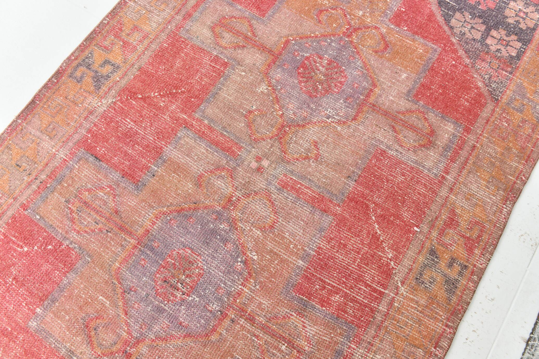 4x7 Vintage Pale Red Geometric Turkish Rug, 117x228Cm