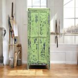 Antique Parisian bonnet wardrobe with khaki patina