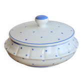 Bonbonnière vintage faïence ivoire pois bleu