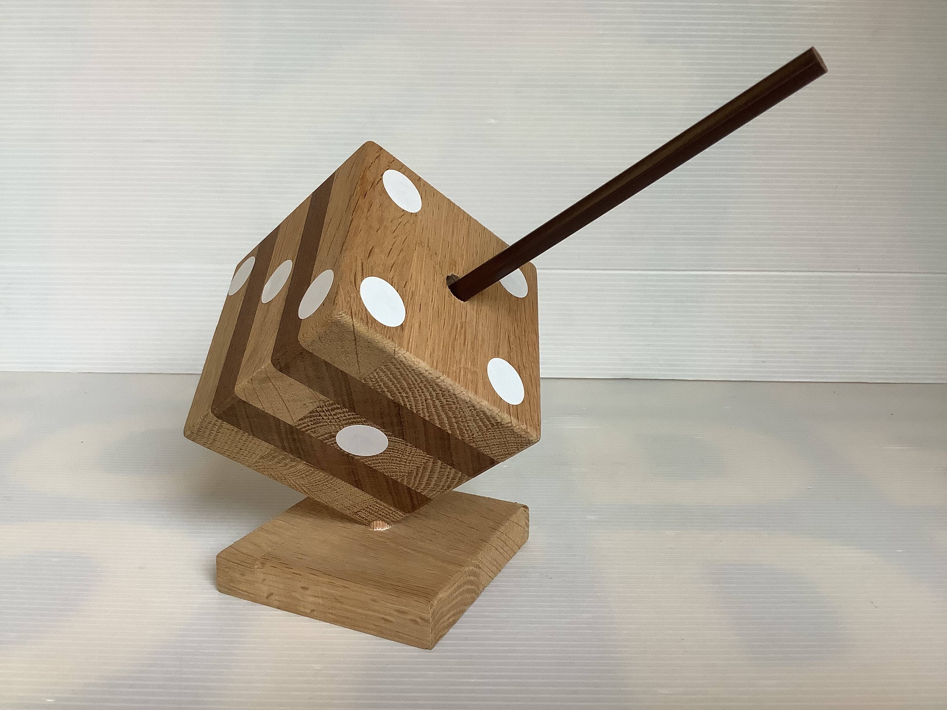Wooden playing dice pen holder