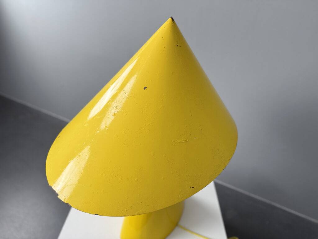 Large yellow table lamp, aluminium and iron, unique piece, custom-made, France, 1950s