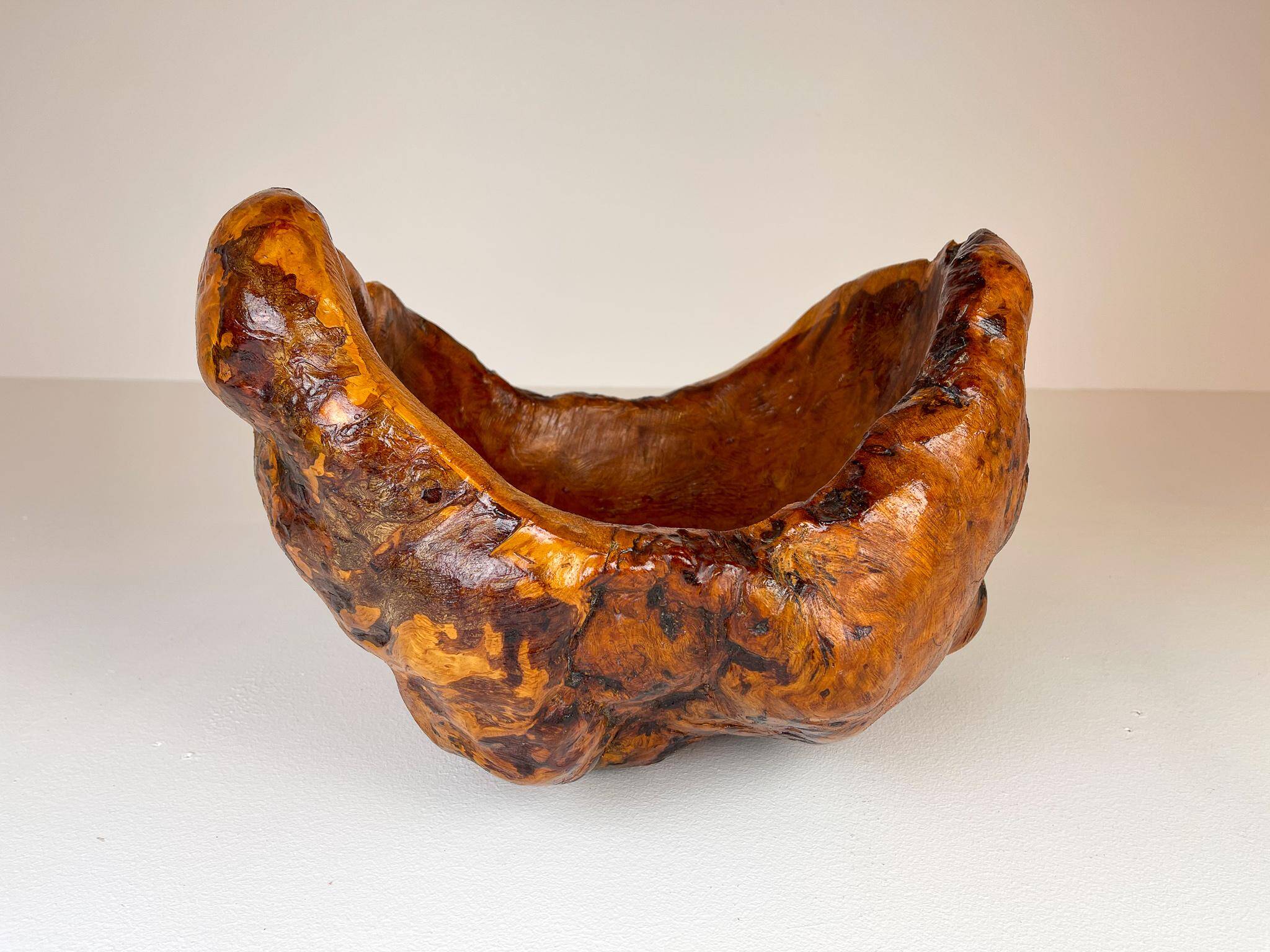 Exceptional large bowl in organic Swedish folk root, around 1960.