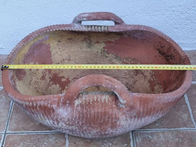 Jardinière en terre cuite "panier" avec anses, 50 cm