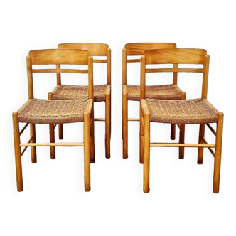 Set de 4 chaises en chêne clair et assise en cordage