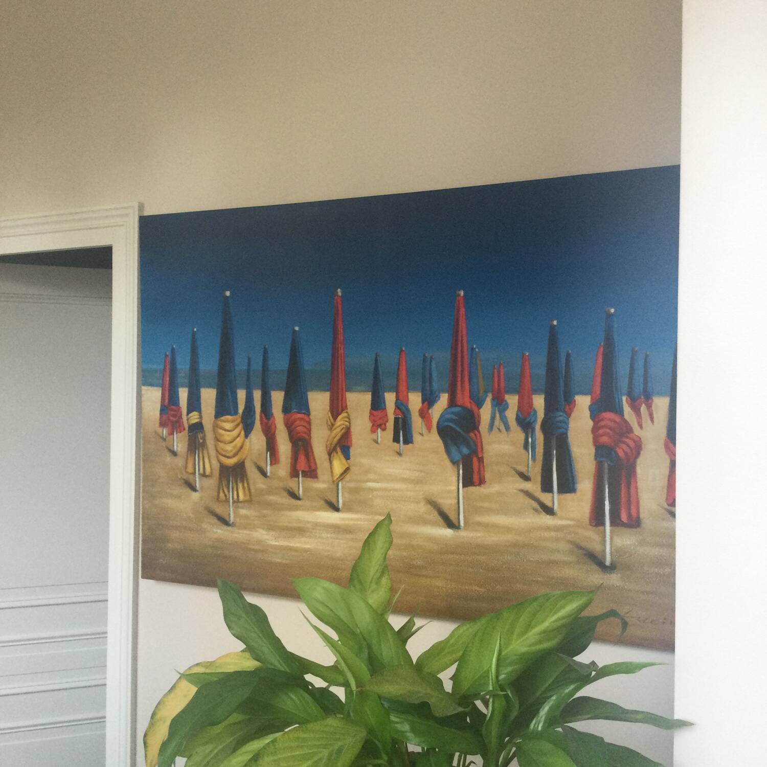 Oil on canvas depicting the parasols of Deauville