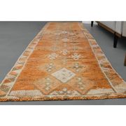 Tapis couloir vintage en laine et coton turc noué à la main orange 83x388