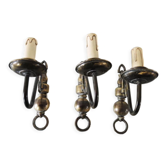 3 old dutch 1l brass sconces