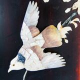Early 20th century 4 panel room divider folding screen with 3d birds
