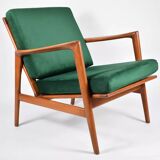Fauteuil scandinave restauré d'origine, icône des années 60, velour