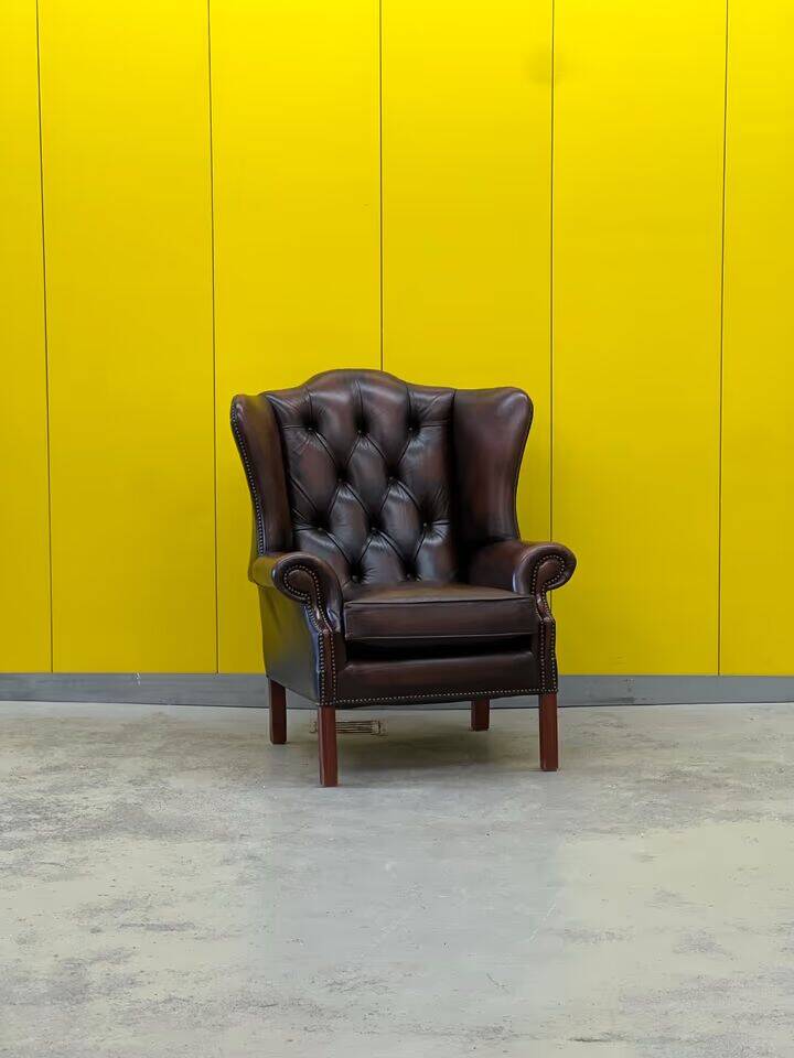 Traditional English Wingback Chesterfield Leather Armchair