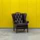 Traditional English Wingback Chesterfield Leather Armchair