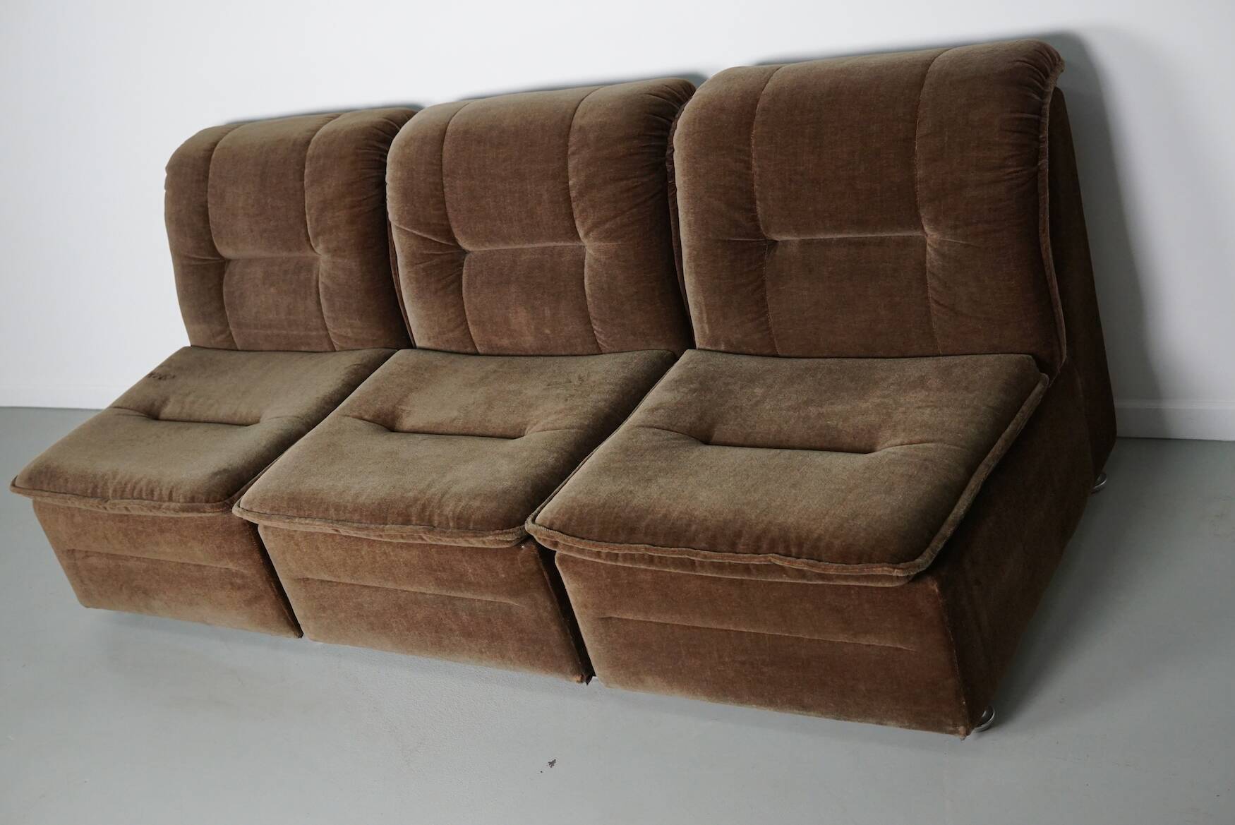 Vintage velvet brown / green modular sofa, 3-elements
