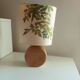 Wooden lamp with silk lampshade, hand painted, signed