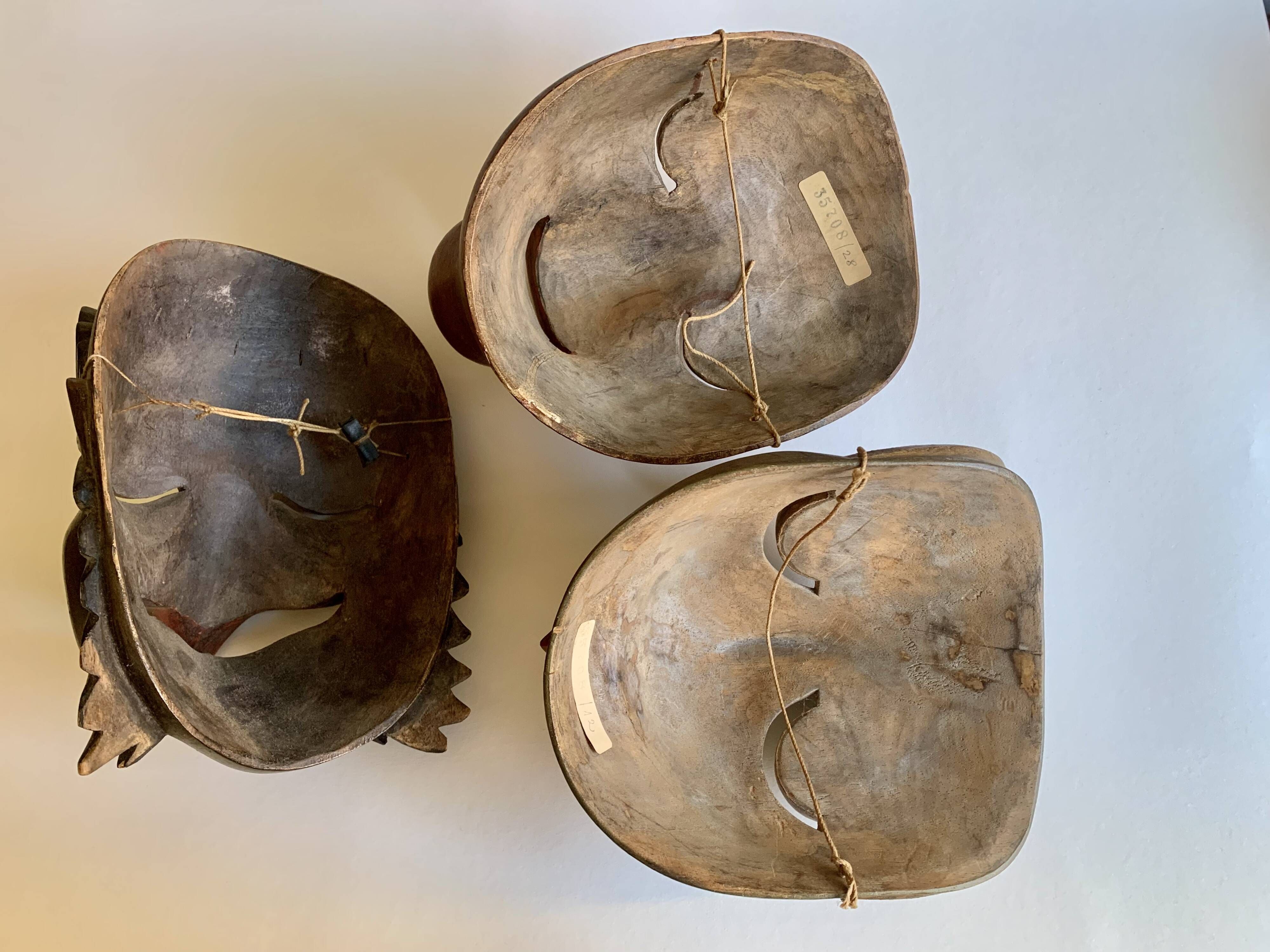 Set of 3 Hand-Carved Old  Wooden Masks South Asia