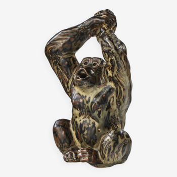 Sandstone sculpture representing a seated chimpanzee by Knud Kyhn & Royal Copenhagen signed and numbered