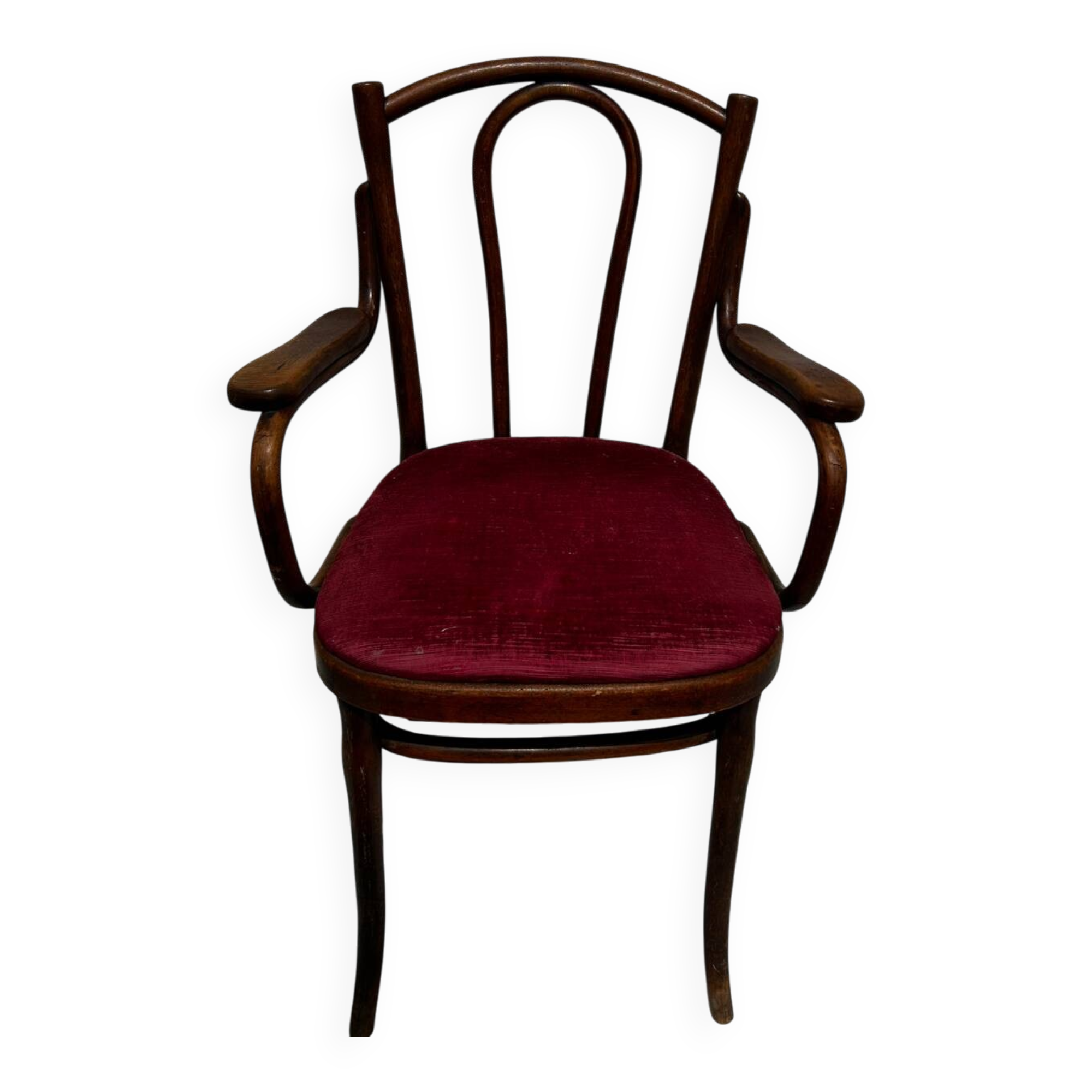 Fauteuil Thonet Wien bistrot en bois cintré, assise velours – circa 19