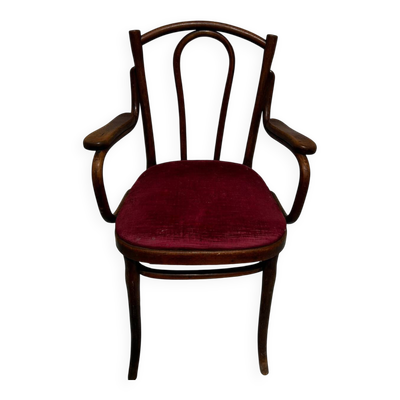 Fauteuil Thonet Wien bistrot en bois cintré, assise velours – circa 19