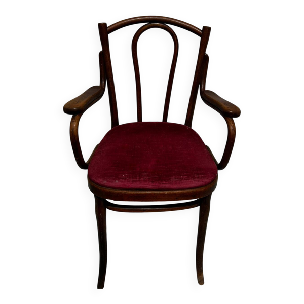 Fauteuil Thonet Wien bistrot en bois cintré, assise velours – circa 19